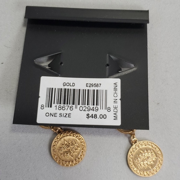 Rebecca Minkoff Etched Coin Hoops Earrings (Gold) Earring - Picture 5 of 6